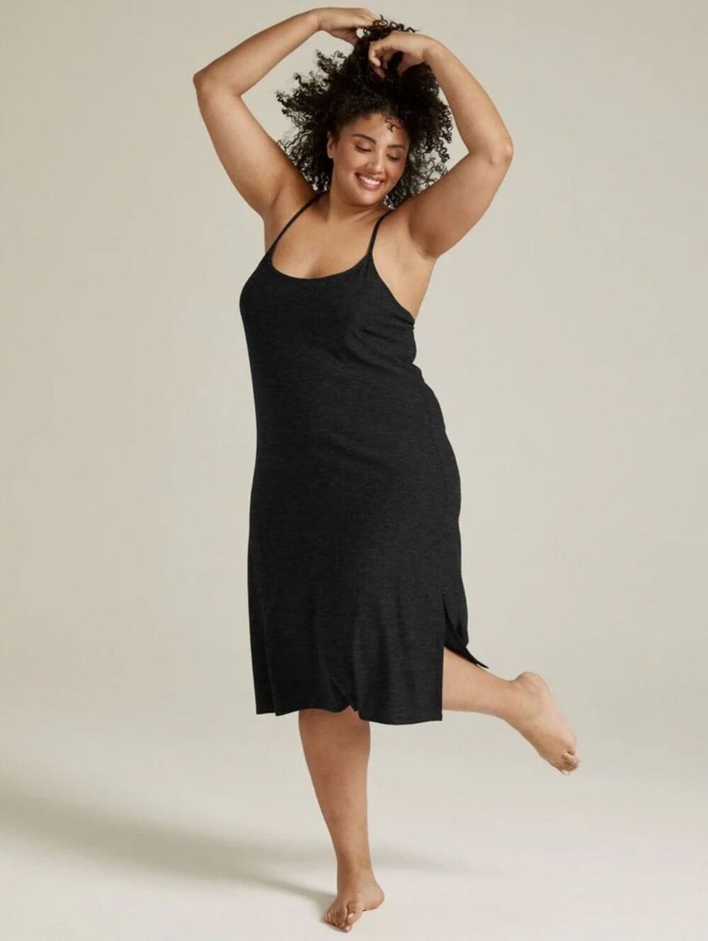 Beyond Yoga Spacedye Featherweight Soft Slumber Midi Sleep Dress 2X Black Lounge